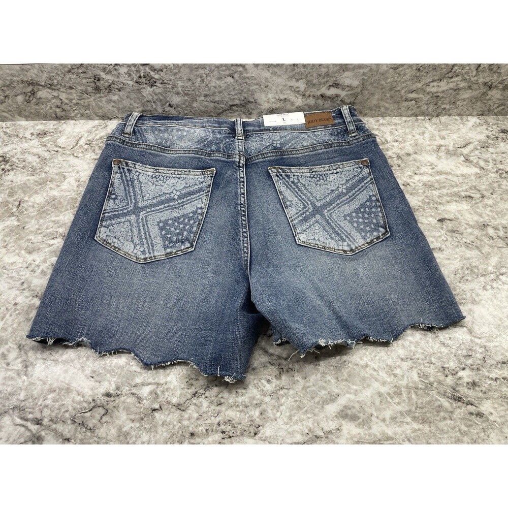 Judy Blue Mid Rise Paisley Bandana Print Denim Shorts JB150106 Stretch Sz Large - Picture 4 of 8